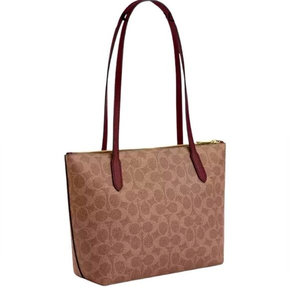 Coach Fiona Zip Tote Bag In Signature Canvas With House & Carriage Print Purse - Picture 10 of 12